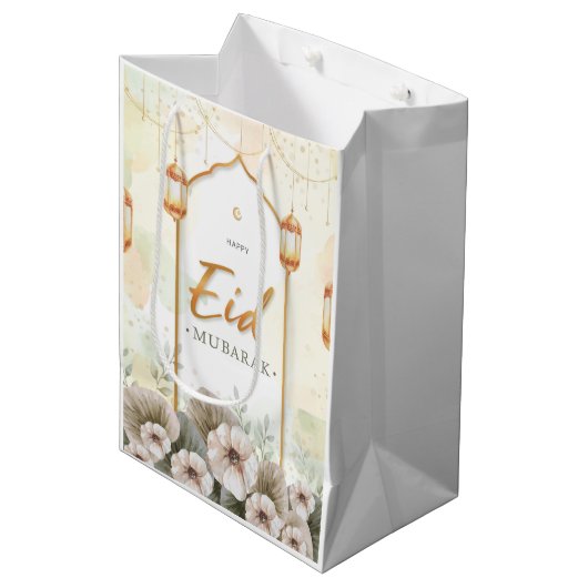 Waterverf bloemen Eid Mubarak Medium Cadeauzakje (Voorkant Gekanteld)