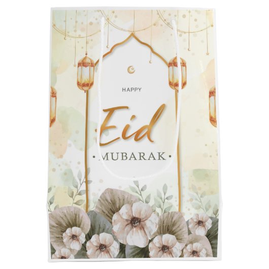 Waterverf bloemen Eid Mubarak Medium Cadeauzakje (Achterkant)