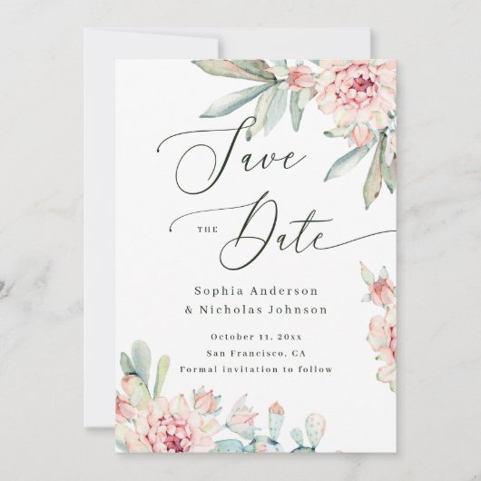 Waterverf Bloemen | Elegant Script Bruiloft Save The Date (Voorkant)