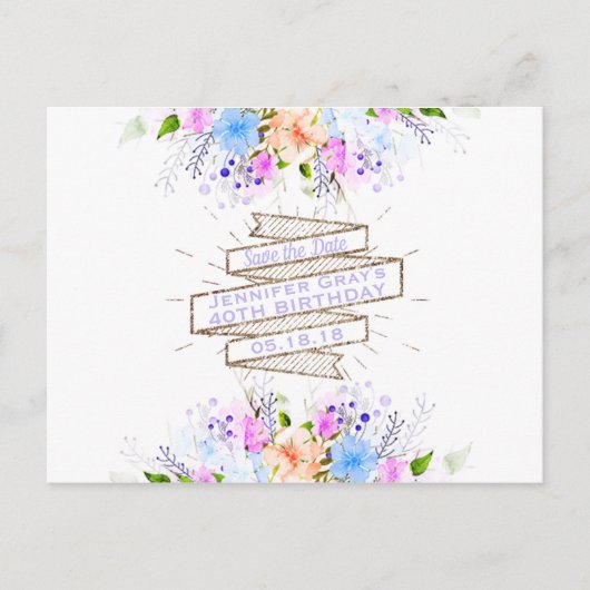 Waterverf Bloemen Elegant Verjaardagsfeest Aankondigingskaart (Voorkant)