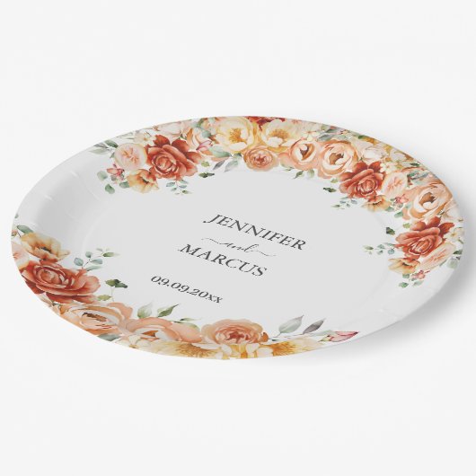 Waterverf Bloemen Elegante Botanische Bruiloft Papieren Bordje (Gekanteld)