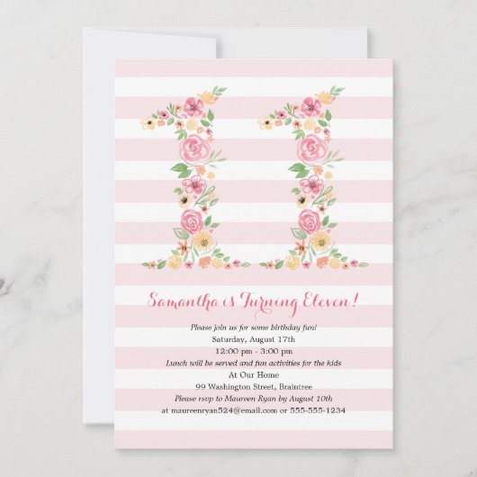 Waterverf Bloemen ELF 11e verjaardag Kaart (Voorkant)