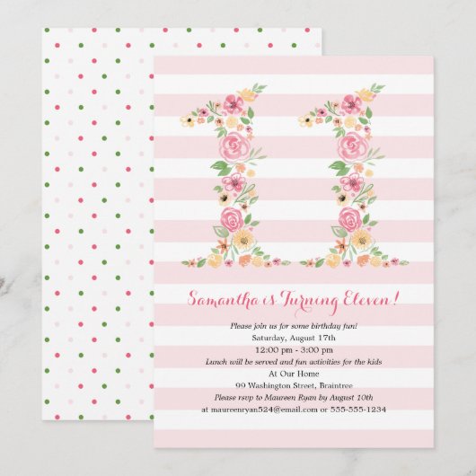 Waterverf Bloemen ELF 11e verjaardag Kaart (Voorkant / Achterkant)