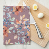 Waterverf bloemen en bessen op Mauve Theedoek (Quarter Fold)