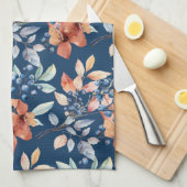 Waterverf bloemen en bessen op Navy Blue Theedoek (Quarter Fold)
