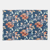 Waterverf bloemen en bessen op Navy Blue Theedoek (Horizontaal)