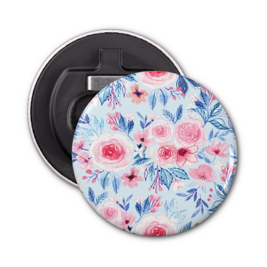 Waterverf bloemen en bladeren 2 button flesopener (Voorkant)