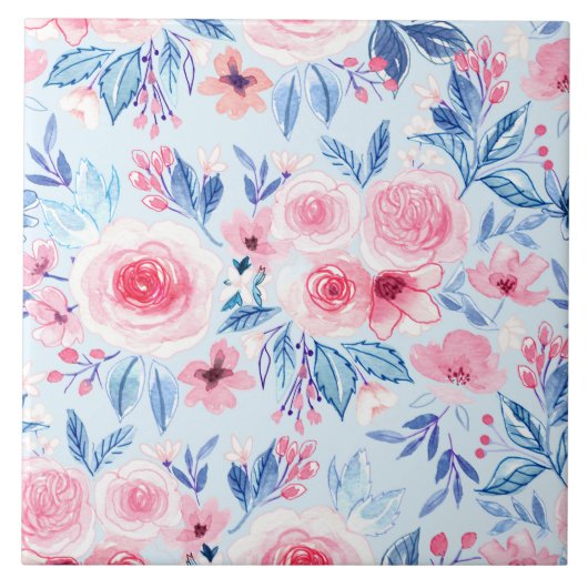 Waterverf bloemen en bladeren 2 tegeltje (Voorkant)