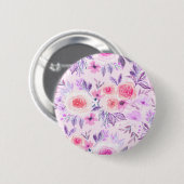 Waterverf bloemen en bladeren 3 ronde button 5,7 cm (Voorkant /achterkant)