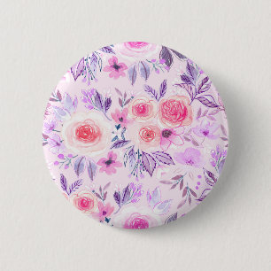 Waterverf bloemen en bladeren 3 ronde button 5,7 cm