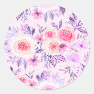 Waterverf bloemen en bladeren 3 ronde sticker