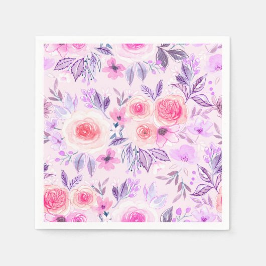 Waterverf bloemen en bladeren 3 servet (Voorkant)