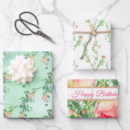 Waterverf Bloemen en Bladeren Assortiment Inpakpapier Vel