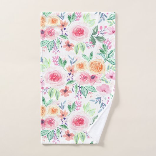 Waterverf bloemen en bladeren bad handdoek (Handdoek)