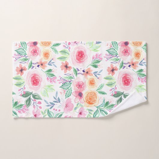 Waterverf bloemen en bladeren bad handdoek (Handdoek)