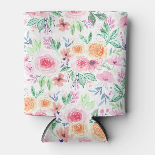 Waterverf bloemen en bladeren blikjeskoeler (Voorkant)