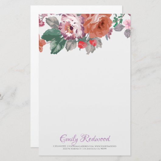 Waterverf bloemen en bladeren briefpapier (Voorkant / Achterkant)