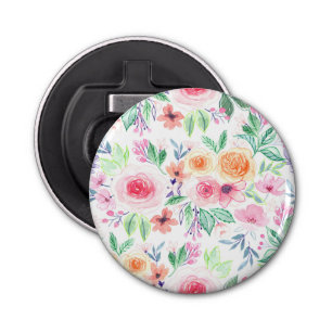 Waterverf bloemen en bladeren button flesopener