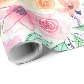 Waterverf bloemen en bladeren cadeaupapier (Rol Hoek)