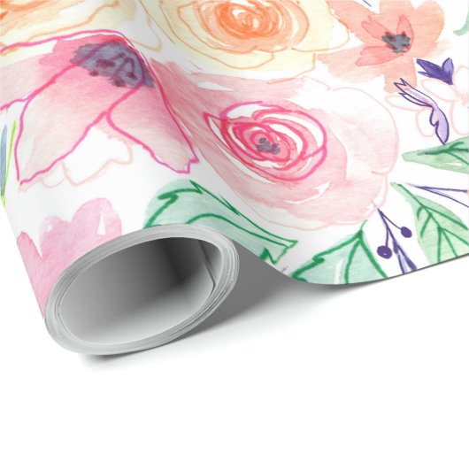 Waterverf bloemen en bladeren cadeaupapier (Rol Hoek)