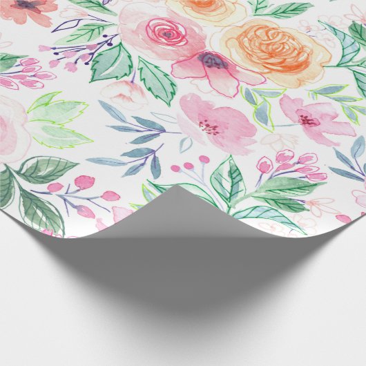 Waterverf bloemen en bladeren cadeaupapier (Hoek)