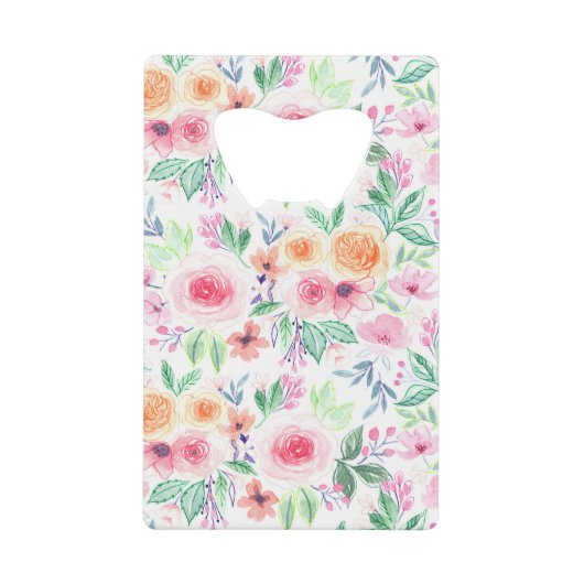 Waterverf bloemen en bladeren creditkaart flessenopener (Voorkant)