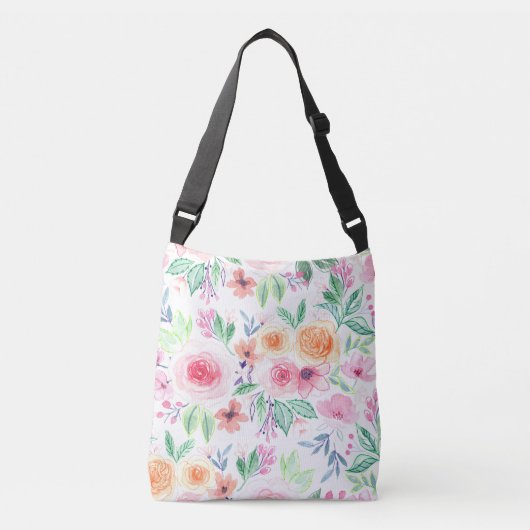 Waterverf bloemen en bladeren crossbody tas (Voorkant)