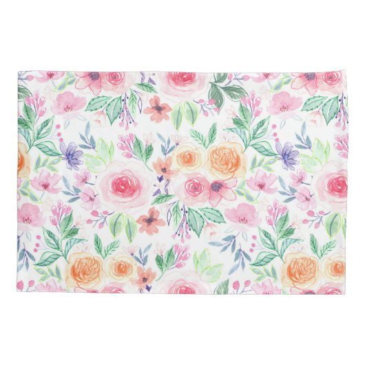 Waterverf bloemen en bladeren kussensloop (Achterkant-Links)