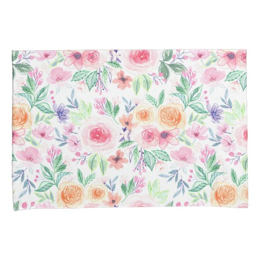 Waterverf bloemen en bladeren kussensloop (Voorkant-Rechts)