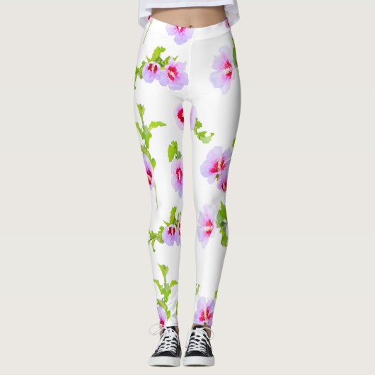 Waterverf bloemen en bladeren leggings (Voorkant)