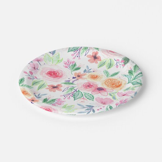 Waterverf bloemen en bladeren papieren bordje (Gekanteld)