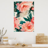 Waterverf bloemen en bladeren poster (Keuken)