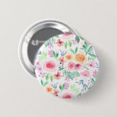 Waterverf bloemen en bladeren ronde button 5,7 cm (Voorkant /achterkant)