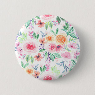 Waterverf bloemen en bladeren ronde button 5,7 cm