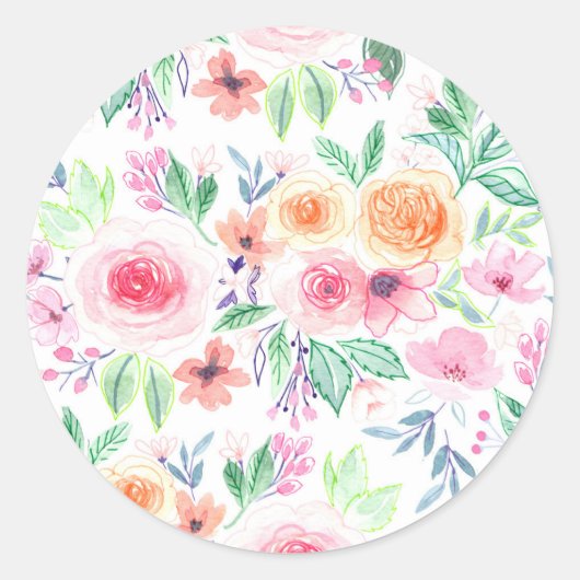 Waterverf bloemen en bladeren ronde sticker (Voorkant)