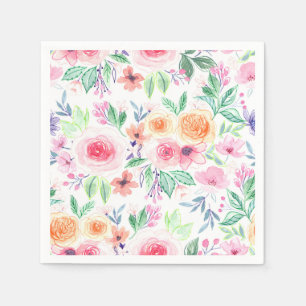 Waterverf bloemen en bladeren servet