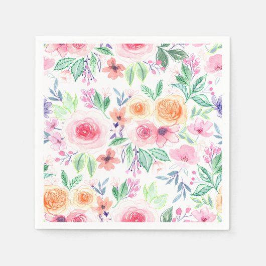 Waterverf bloemen en bladeren servet (Voorkant)