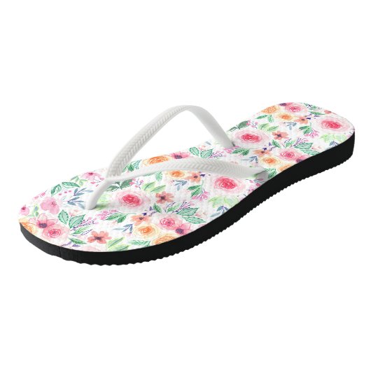Waterverf bloemen en bladeren teenslippers (Schuin)
