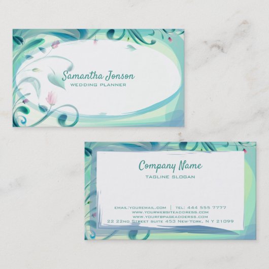 Waterverf bloemen en bladeren visitekaartje (Voorkant / Achterkant)