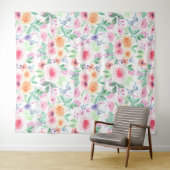 Waterverf bloemen en bladeren wandkleed (In Situ (horizontaal))