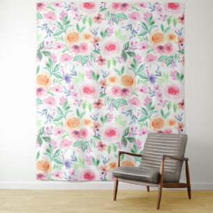 Waterverf bloemen en bladeren wandkleed