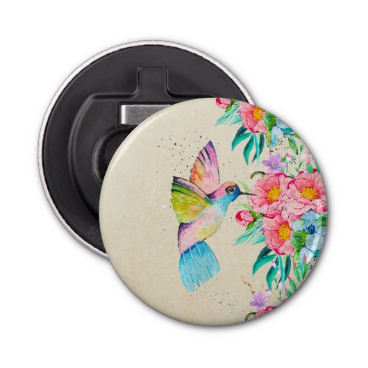 Waterverf, bloemen en bloemen button flesopener (Voorkant)