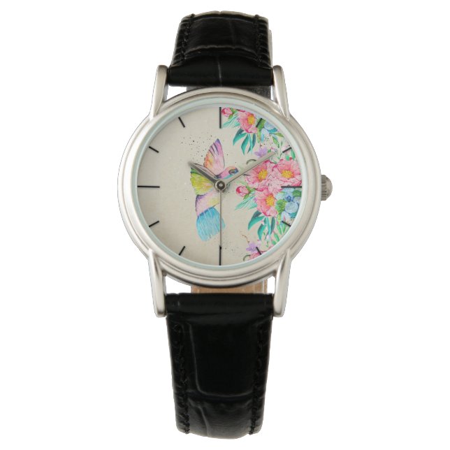 Waterverf, bloemen en bloemen horloge (Voorkant)