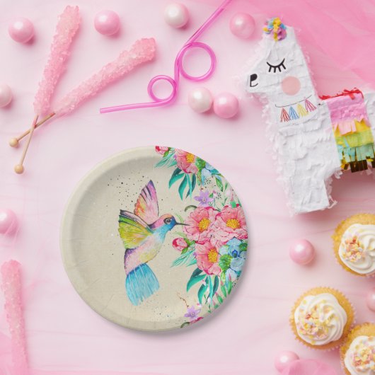 Waterverf, bloemen en bloemen papieren bordje (Feest)