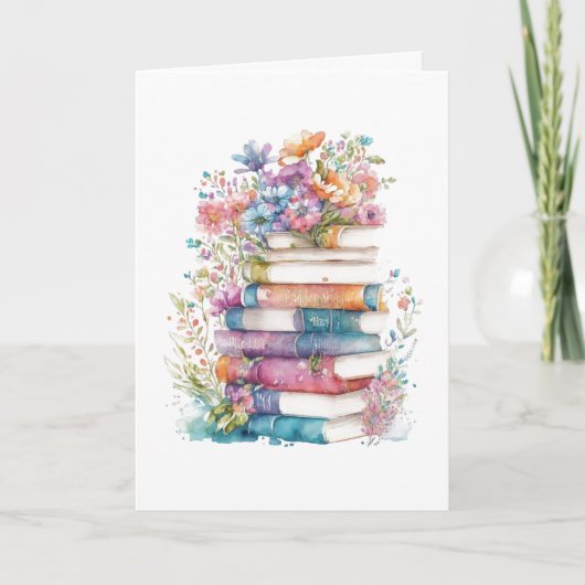 Waterverf Bloemen en Boeken Verjaardag Kaart (Voorkant)