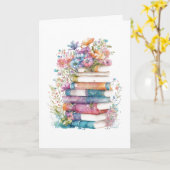 Waterverf Bloemen en Boeken Verjaardag Kaart (Gele Bloem)