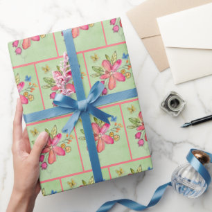Waterverf bloemen en botervliegen cadeaupapier