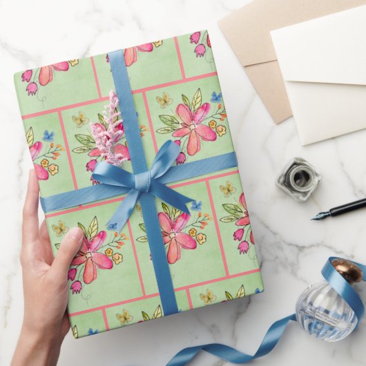 Waterverf bloemen en botervliegen cadeaupapier (Geschenken)