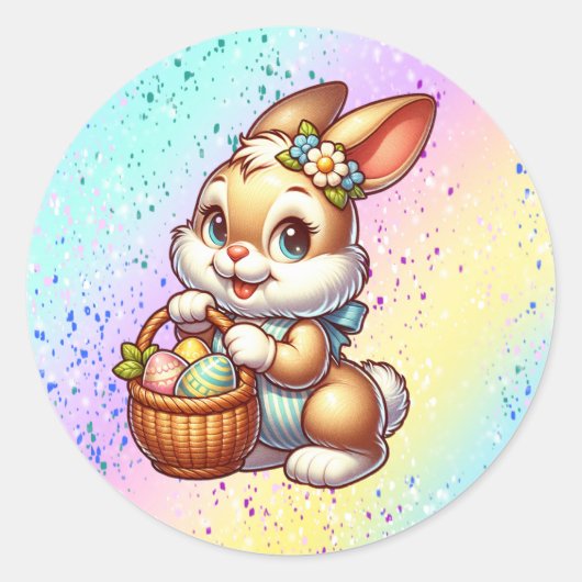 Waterverf Bloemen en Bunny Easter Ronde Sticker (Voorkant)