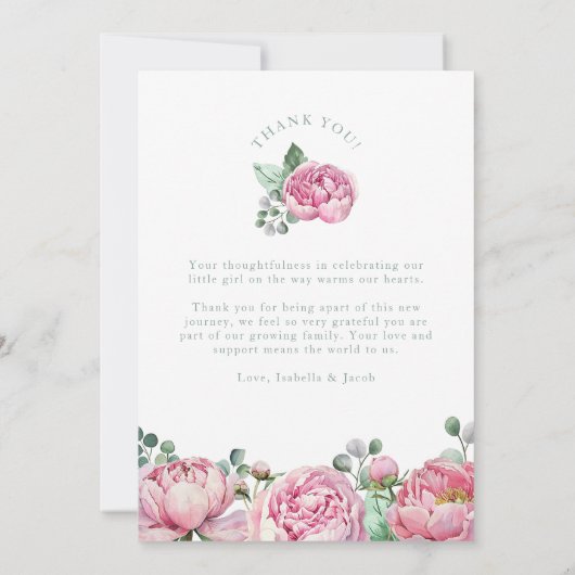 Waterverf Bloemen en Eucalyptus Groen Foto Th Bedankkaart (Achterkant)